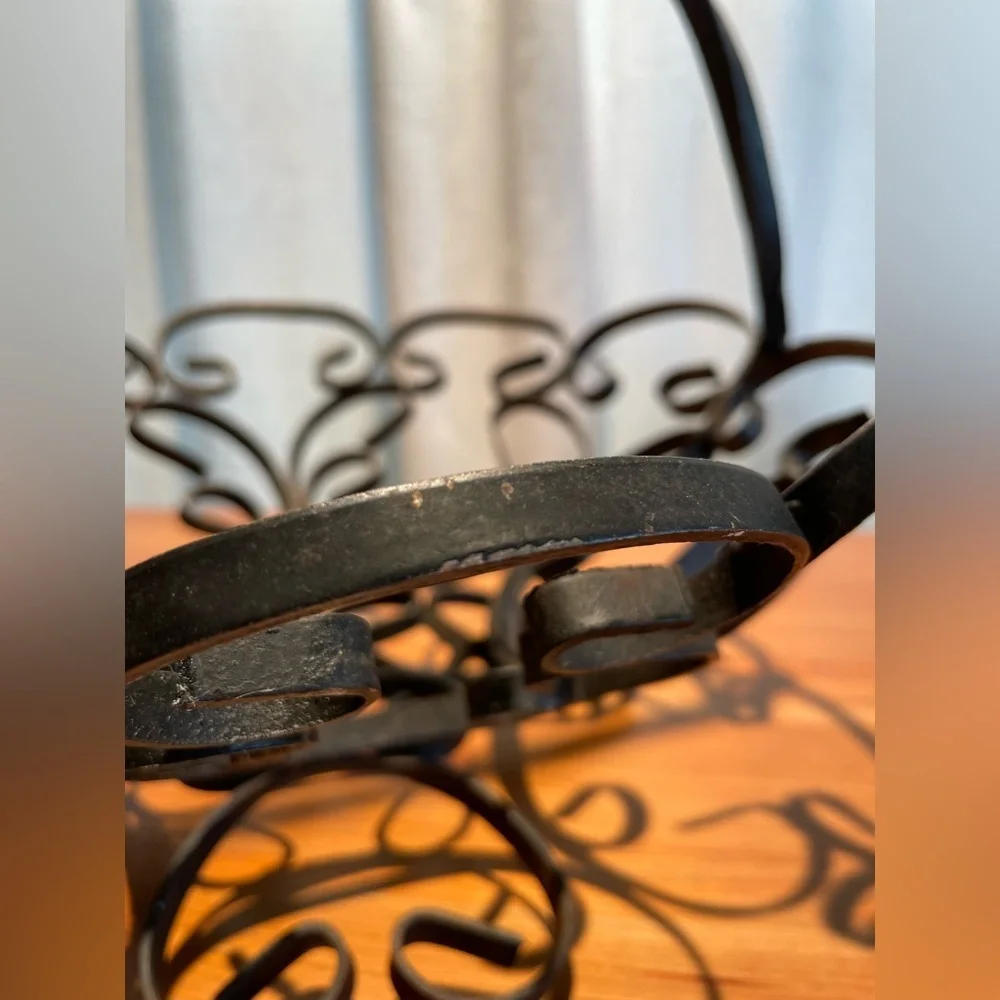 Vtg Black Wrought Iron Metal Scroll Fruit Bowl Magazine Rack Handled Black